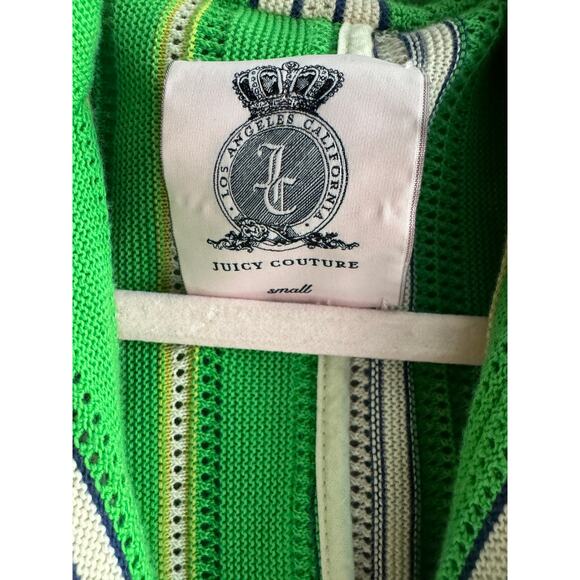 Juicy Couture Y2K Knit Striped Green + White Shirt Jacket Gold Buttons EUC - Picture 8 of 9